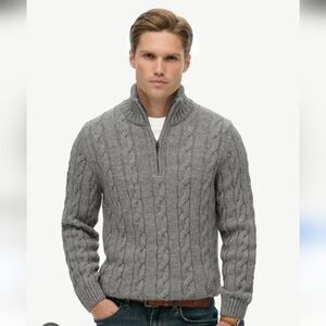 NWT HTH Men's Gray Zip-Up Cable Knit Sweater, SIZE 3XL